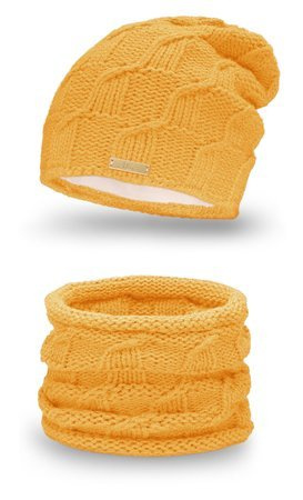 Mikos ciepły komplet damski czapka zimowa podszyta polarem komin szalik tuba tunel polski produkt polski producent 686 musztardowy