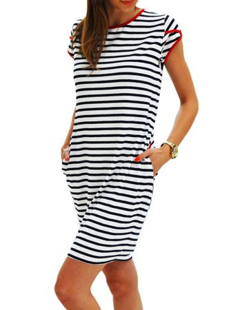 Sommer SeXy TUNIKA Marine Kleid mit Taschen Kurzarm Urlaub (343)