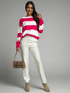 Sweter Cocomore dwukolorowy w szerokie pasy biało różowe