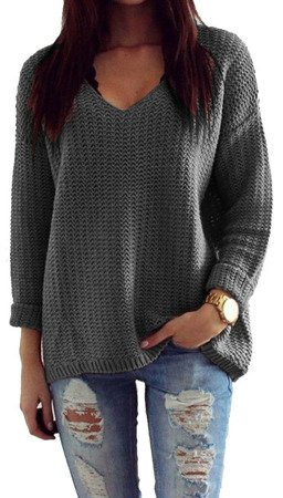 Sweter w serek V 627 - grafit