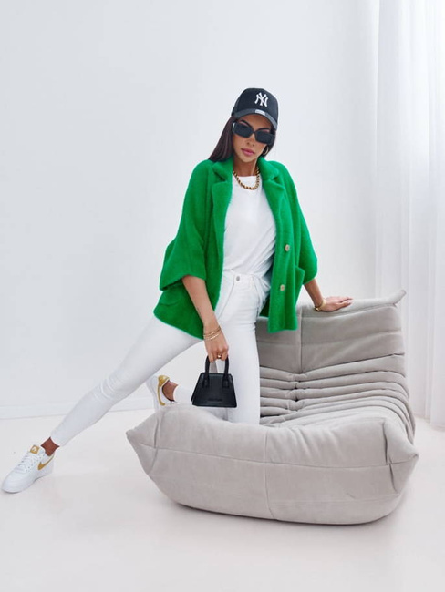 Krótka kurtka Cocomore alpaka rękaw 3/4 zielony