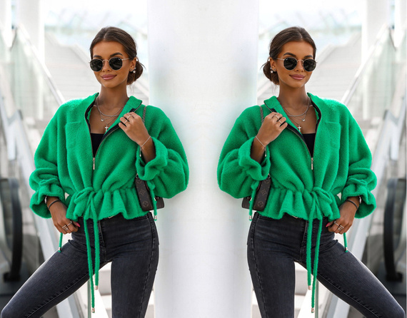 Krótka kurtka Cocomore typu alpaka zielony