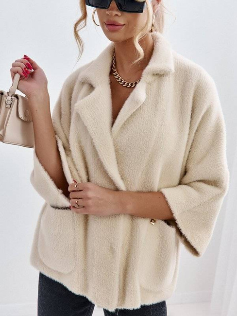 Krótka kurtka Cocomore alpaka rękaw 3/4 kremowy