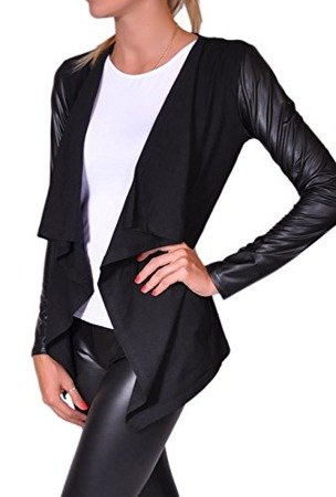 Mikos Damen Elegant Lederimitat-Strickjacke Blazer Cardigan Streetwear Look S M L XL (192)