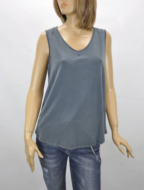 Import Włoska Bluzka damska na ramiączka z ozdobną koronką z tyłu grafitowa