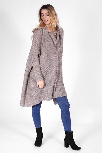 Longpullover/ Tunika mit halsfernem Rollkragen