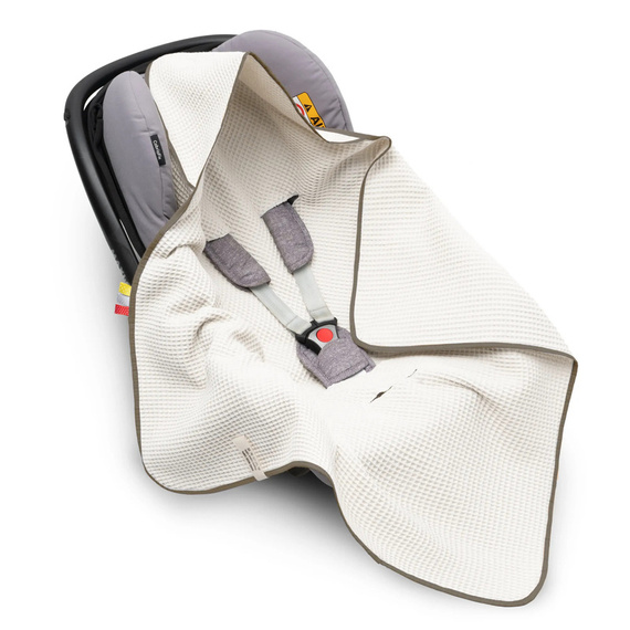 Einschlagdecke aus Waffelstoff für den Sommer 100% Baumwolle Baby Decke für Autositz Kuscheldecke Kinderwagedecke Für Kinderwagen Buggys z.B. Maxi Cosi Rosa Beige 3 Punkt Gurt (1038)