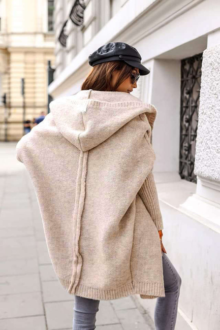 Sweter kardigan Me Gusta z kapturem beżowy