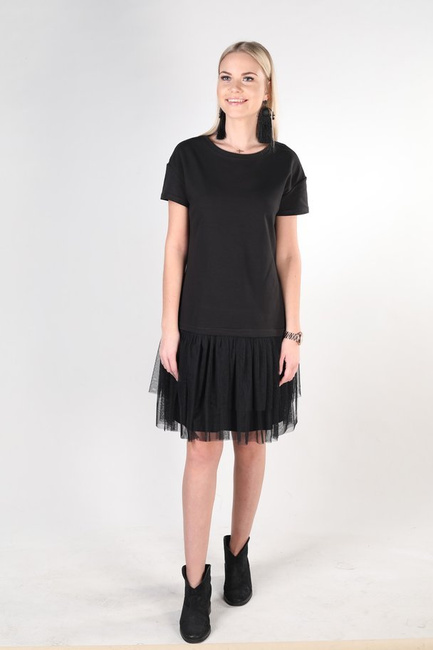 Mikos bawełniana sukienka dresowa z krótkim rękawem i tiulem 379 czarna