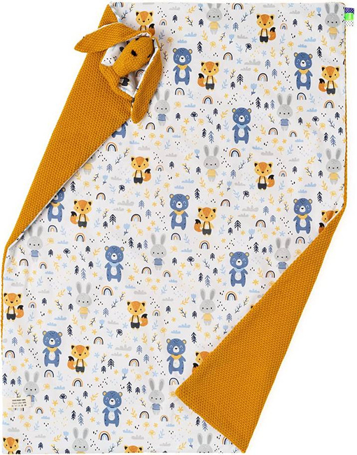 Mikos® GOTS zert. Babydecke 100% Bio Baumwolle Strickdecke Baumwolldecke Warme Babydecke Mädchen Jungen Baby Erstausstattung Für Neugeborene | 2 in 1 Kuscheltier und Kuscheldecke (1042) 