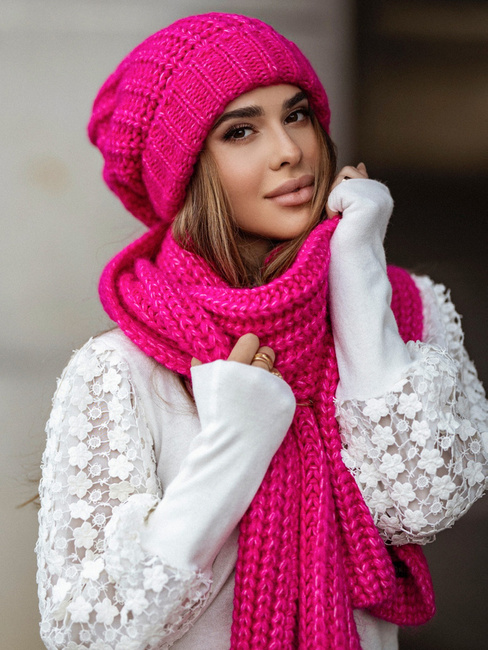 Komplet zimowy gruba czapka + szalik Cocomore fuksja