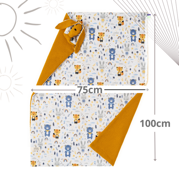 Mikos® GOTS zert. Babydecke 100% Bio Baumwolle Strickdecke Baumwolldecke Warme Babydecke Mädchen Jungen Baby Erstausstattung Für Neugeborene | 2 in 1 Kuscheltier und Kuscheldecke (1041)