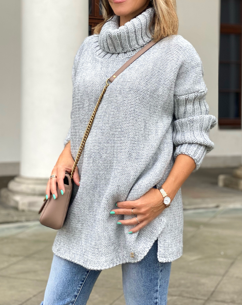 Luźny sweter golf Cocomore szary