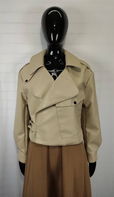 Kurtka wiosenna z klapami eko skórka beżowa