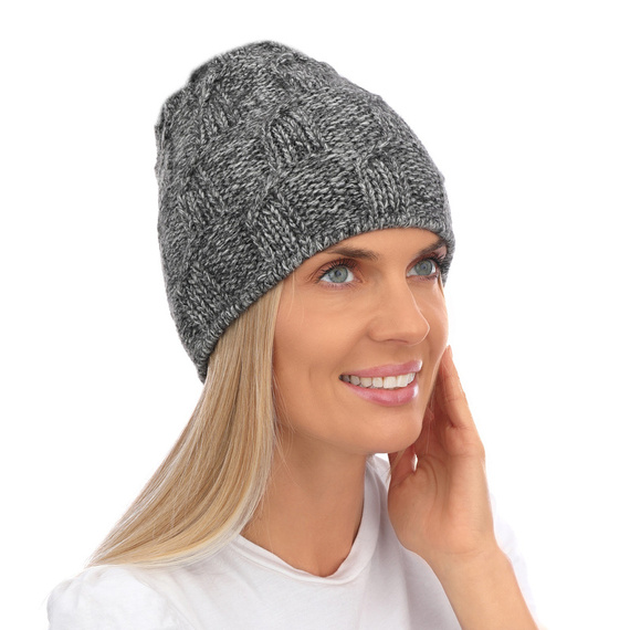 Mikos czapka klasyczna beanie czapka przejściowa wiosna jesień zima bez ocieplenia 708 grafit melanż