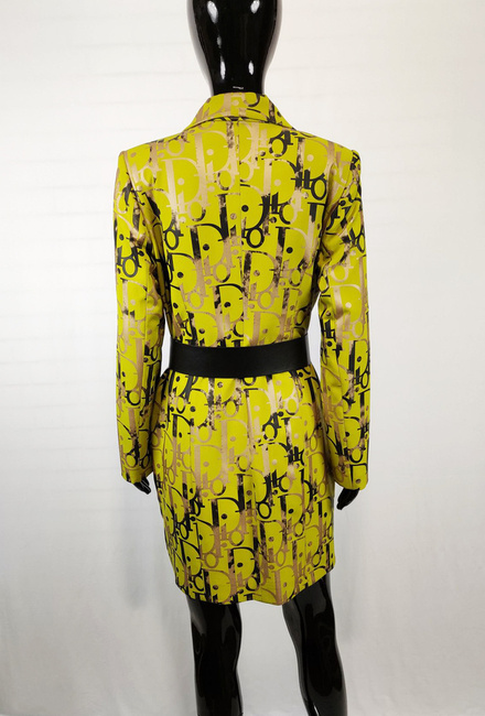 Import Turcja Favori cienki płaszcz sukienka z paskiem w kolorze czarno-zielonym rozmiar 38