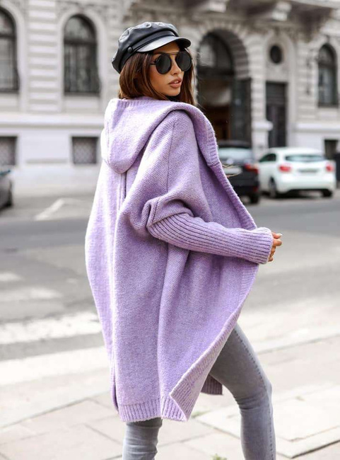 Sweter kardigan Me Gusta z kapturem wrzosowy