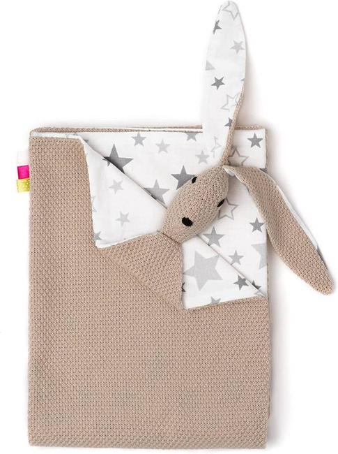 Mikos® GOTS zert. Babydecke 100% Bio Baumwolle Strickdecke Baumwolldecke Warme Babydecke Mädchen Jungen Baby Erstausstattung Für Neugeborene | 2 in 1 Kuscheltier und Kuscheldecke (1042) 