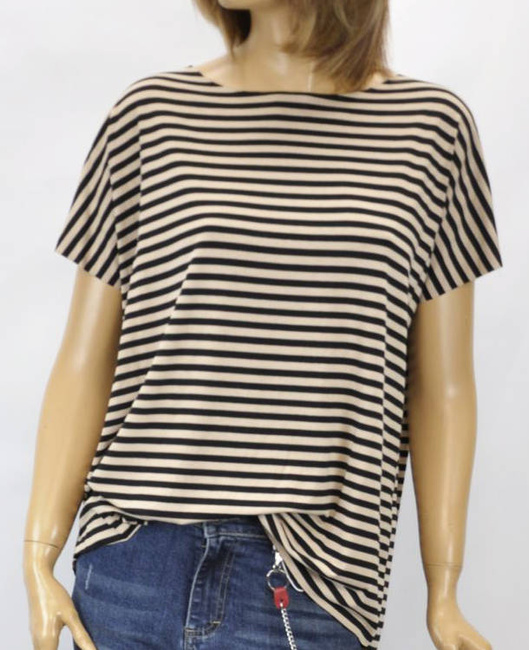 Import Włochy letnia bluzka damska  Azara włoska krótki rękaw w paski 