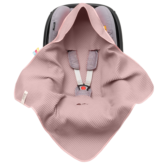 Einschlagdecke aus Waffelstoff für den Sommer 100% Baumwolle Baby Decke für Autositz Kuscheldecke Kinderwagedecke Für Kinderwagen Buggys z.B. Maxi Cosi Rosa Beige 3 Punkt Gurt (1038)