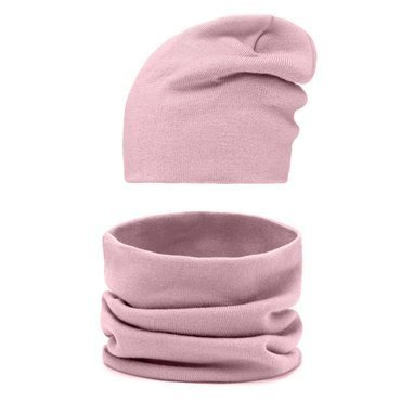 Mikos komplet dwuwarstwowy czapka szalik komin tunel na jesień zimę 695 różowy