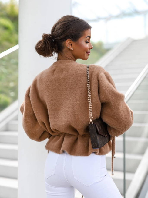 Krótka kurtka Cocomore typu alpaka karmelowy