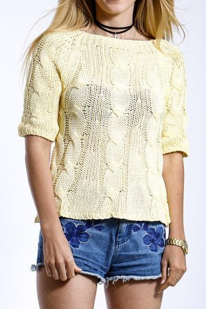 Pullover mit Zopfmuster - hell gelb