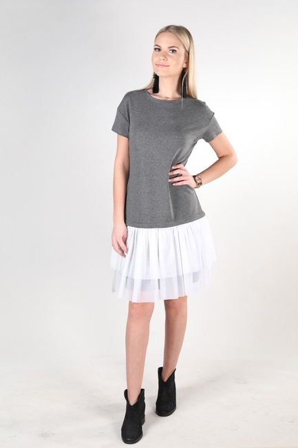 Mikos bawełniana sukienka dresowa z krótkim rękawem i tiulem 379 grafit/biały