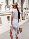 Sukienka COCOMORE letnia damska z frędzlami biała na plażę plażowa frędzle