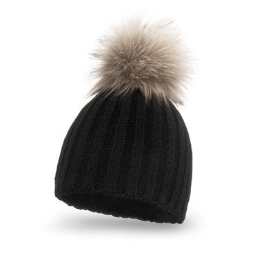 Mikos Polska klasyczna ciepła Damska czapka zimowa na ferie na narty polski producent polski produkt w prążki z dużym pomponem 672 czarna