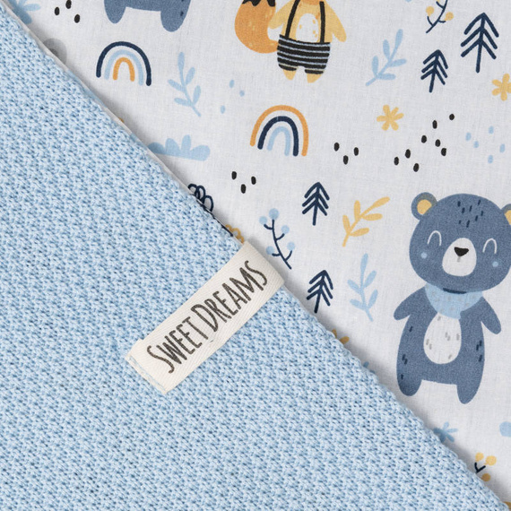 Babydecke Sommer Decke, Strickdecke ohne Füllung, 100% Baumwolle Baby Neugeborenen Junge Mädchen, Kuscheldecke Baumwolldecke Krabbeldecke für Kinderwagen weich 75x100  (1040) (Blau/Tiere im Wald)