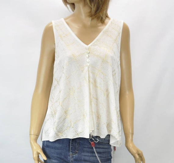 Import włoska damska letnia bluzka Cienka przewiewna bluzka na ramiączka z dekoltem V ozdobne guziczki ecru