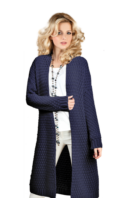 Mikos Długi kardigan sweter z długim rękawem 707 granat