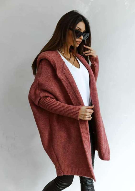 Sweter kardigan Me Gusta z kapturem jagodowy