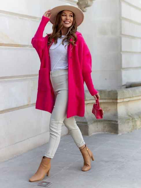 Kurtka płaszcz alpaka z kapturem Cocomore fuksja