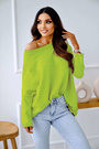 Luźny sweter damski Me Gusta z wiązanym dekoltem z tyłu limonka