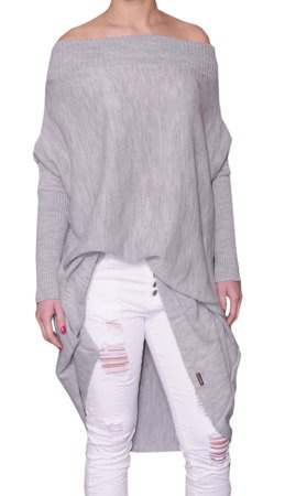 Mikos Damen Pullover Modischer Longsleeve Schulterfreies Oversize Pulli Pullover Strick Tunika Kleid Longshirt SM L 36 38 40 (633)