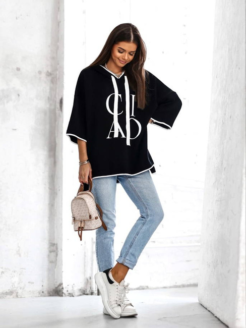 Sweter Cocomore luźna bluza z kapturem i napisami ciao czarny