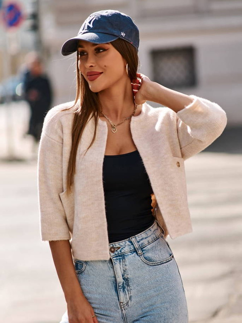 Krótka bomberka bolerko cocomore kardigan rękaw 3/4 beż