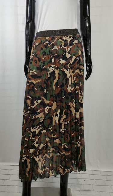 Spódnica plisowana maxi z podszewką w pasie gumka wzór moro import Włochy