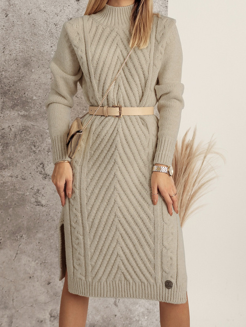 Sweterkowa sukienka Cocomore z półgolfem beżowa