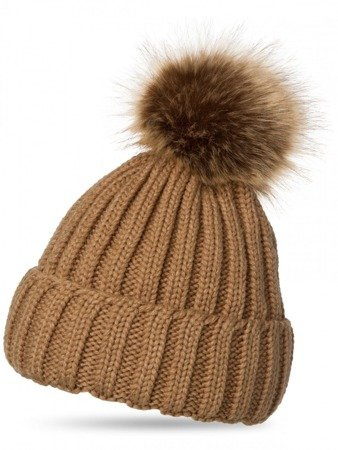 Mikos Polska ciepła Damska czapka zimowa na ferie w prążki gruby splot z dużym pomponem na narty polski producent polski produkt HAT 626P