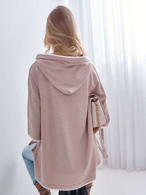 Sweter Cocomore luźna bluza z kapturem i napisami ciao beżowy