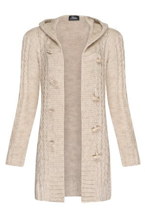 Damen Strick Jacke Mantel Pullover Neu mit Kapuze Beige Grau Warm