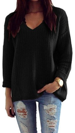 Sweter w serek V 627 - czarny