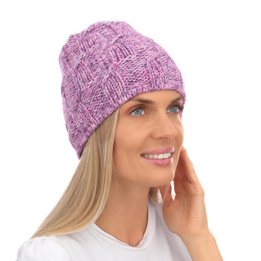Mikos czapka klasyczna beanie czapka przejściowa wiosna jesień zima bez ocieplenia 708 fiolet melanż