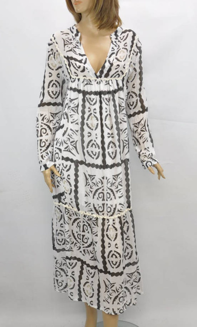 Import Włoska sukienka damska Letnia długa bawełniana zwiewna sukienka z podszewką biało czarna