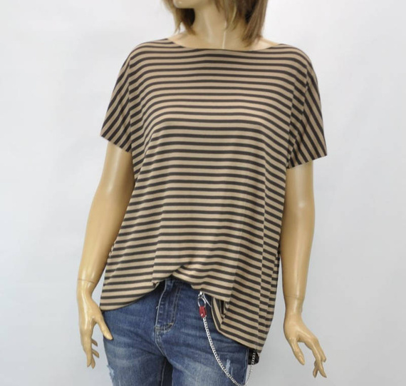 Import Włochy letnia bluzka damska Azara włoska krótki rękaw w paski