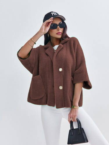 Krótka kurtka Cocomore alpaka rękaw 3/4 brąz