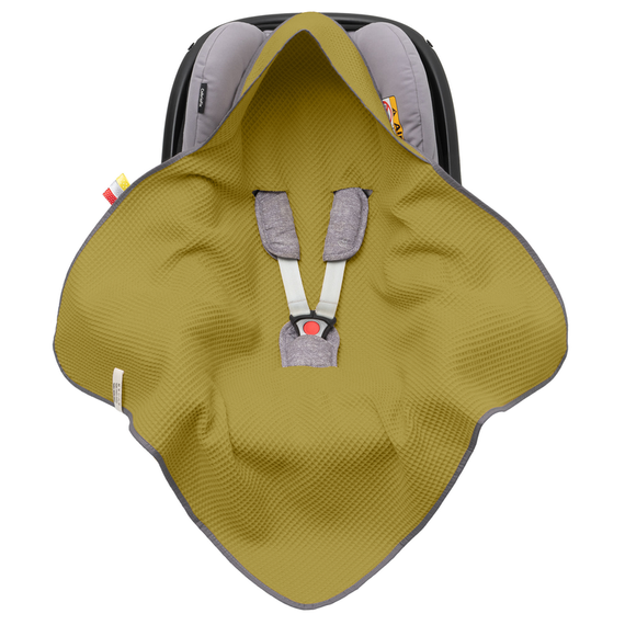 Einschlagdecke aus Waffelstoff für den Sommer 100% Baumwolle Baby Decke für Autositz Kuscheldecke Kinderwagedecke Für Kinderwagen Buggys z.B. Maxi Cosi Rosa Beige 3 Punkt Gurt (1038)